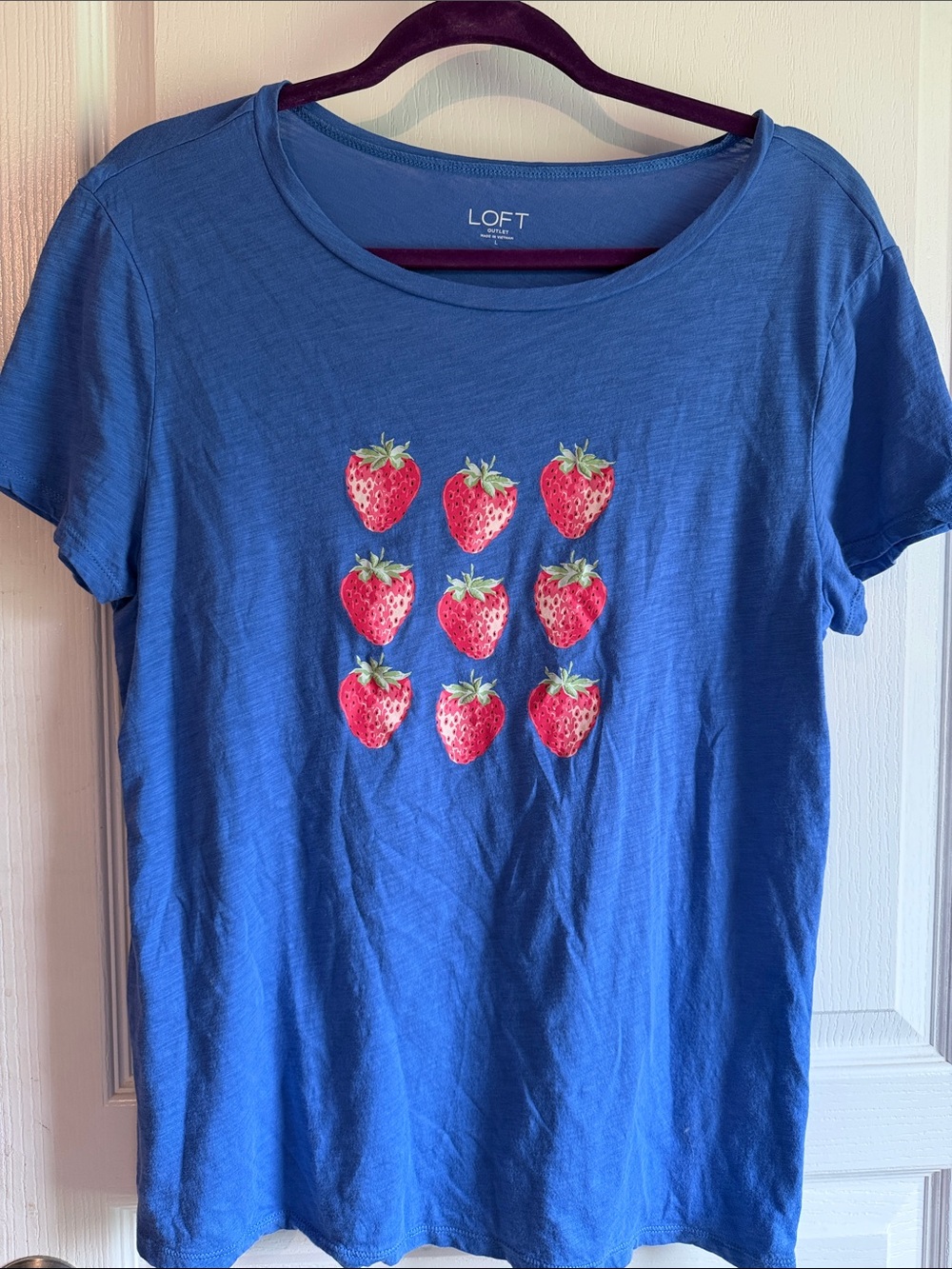 LOFT Royal Blue Tee with Red Strawberry Grid